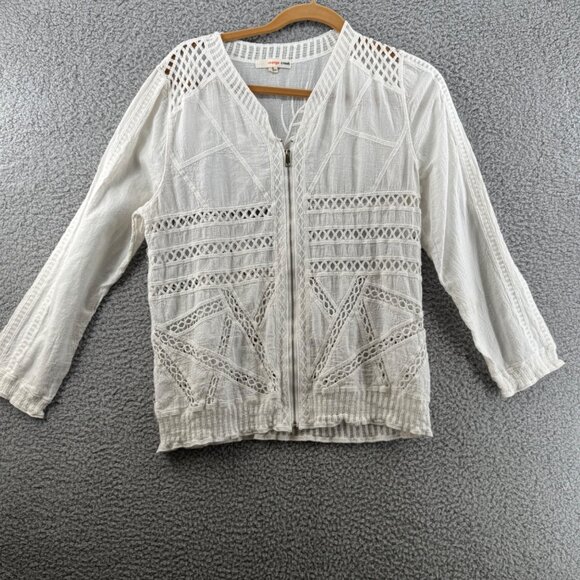 Orange Creek  Lace Shirt Zipper Front & Crochet Detailing  White Size Small - Picture 1 of 7